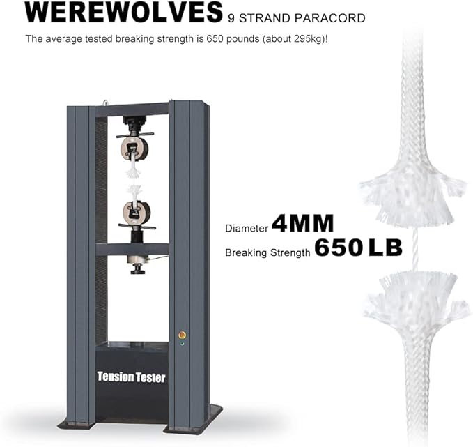 WEREWOLVES 650lb Paracord/Parachute Cord - 9 Strand Paracord Rope - 100', 200' Spools of Parachute Cord, Type III Paracord for Camping, Survival