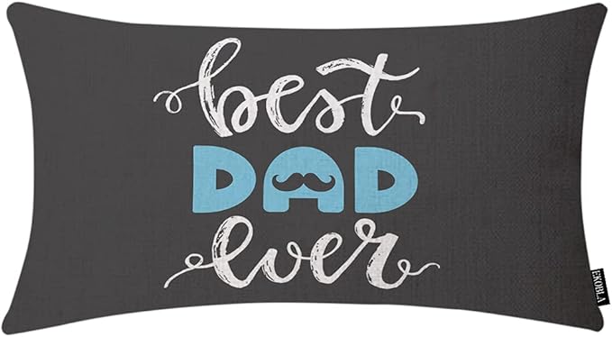 EKOBLA Happy Father's Day Lumbar Pillow Cases Best Dad Ever Mustache Beard Calligraphy Blue Black White Decorative Throw Pillow Cover Rectangle Cushion Covers Cotton Linen 12x20 Inch for Men Women