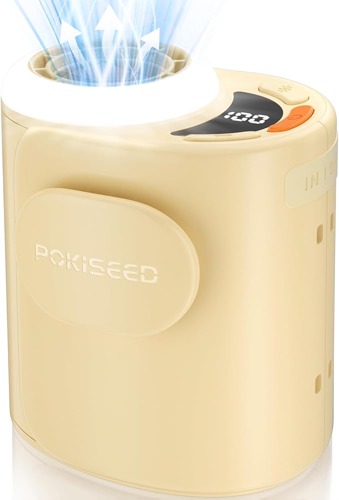 POKISEED Rugged Portable Fan, 10000mAh Rechargeable Battery, 40H Runtime, 5-Speed Turbo Cooling, Hands-Free Multi-Position Design for Construction, Jobsite, Warehouse, Farm, Camping (Creamy Yellow)
