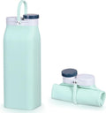 Collapsible Water Bottle,Reusable Foldable BPA Free Silicone Water Bottle,Portable Leakproof Sport Water Bottle for Running Traveling Hiking Camping Lightweight Durable 20 oz (Blue)