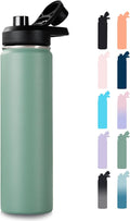 Fijinhom 24 oz Insulated Water Bottle with Handle, 304 Stainless Steel Water Bottles with Wide Mouth, Double Wall Vacuum Sports Water Bottle, BPA Free, Keep Cold and Hot, Forest Green