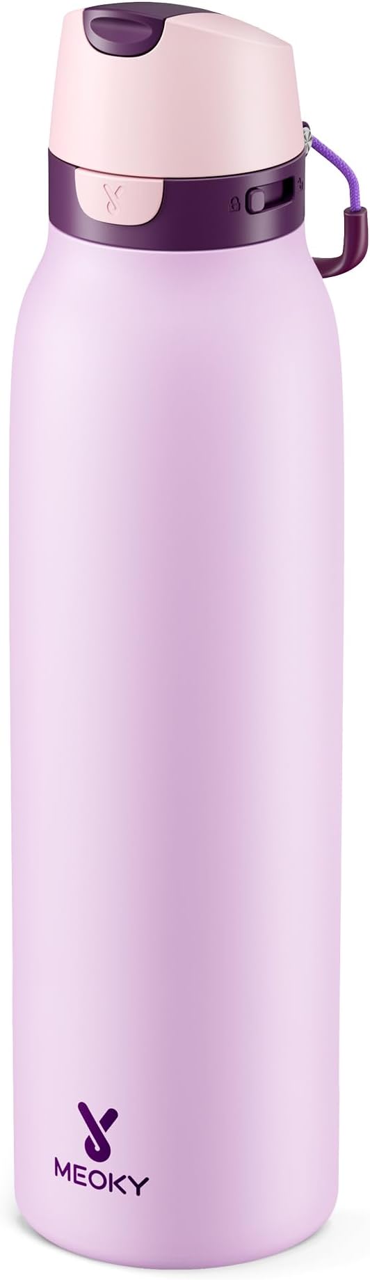 Meoky 24 oz Stainless Steel Slim Water Bottle: Leak Proof Locking Lid, 2-in-1 Straw and Spout, 24 Hours Cold, Top Handle, BPA Free, Insulated Water Bottle for Women Sports Travel Gym, Lavender