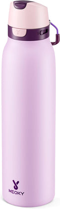 Meoky 24 oz Stainless Steel Slim Water Bottle: Leak Proof Locking Lid, 2-in-1 Straw and Spout, 24 Hours Cold, Top Handle, BPA Free, Insulated Water Bottle for Women Sports Travel Gym, Lavender