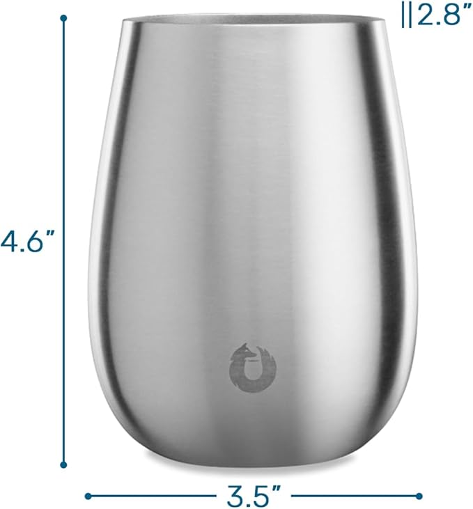 SNOWFOX Premium Vacuum Insulated Stainless Steel Grand Pinot Wine Glass, Chilled Wine Stays Icy Cold, Stemless Cocktail Glasses, Elegant Home Entertaining, Classic Barware, 12oz, Steel