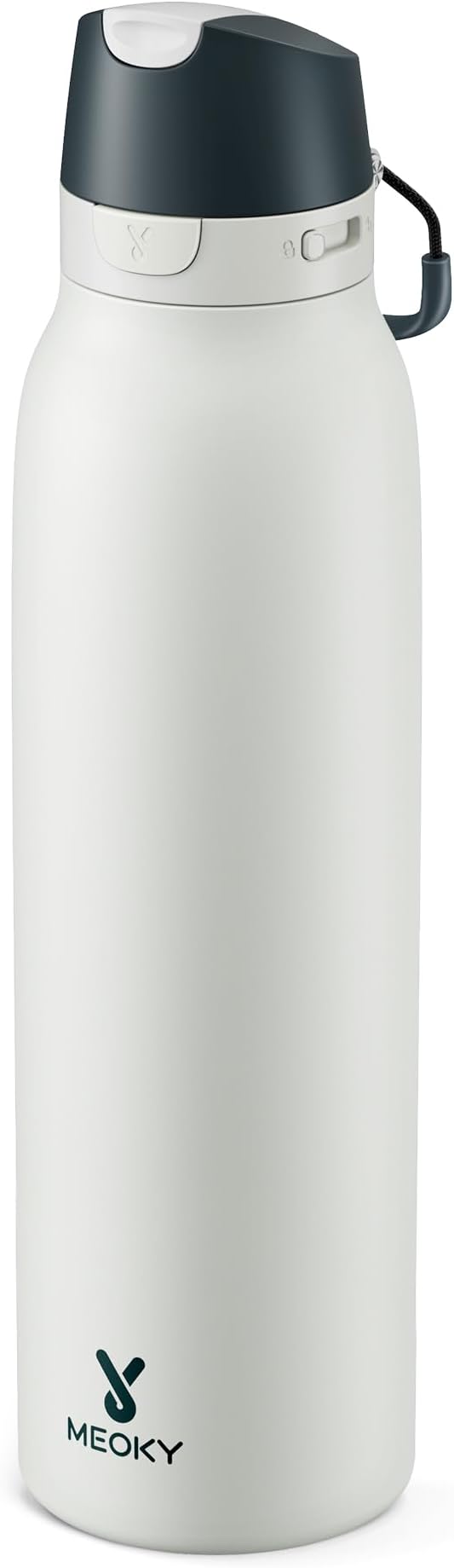 Meoky 24 oz Travel Water Bottle Stainless Steel: Leak Proof Locking Lid, 2-in-1 Straw and Spout, 24 Hours Cold, Top Handle, BPA Free, Slim Insulated Water Bottle for Car Ourdoor, Frost