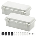 Zulkit 2pcs Junction Box ABS Plastic Dustproof Waterproof IP65 Electrical Boxes Hinged Shell Outdoor Universal Project Enclosure with 2 Cable Glands 7.9 x 3.9 x 2.8 inch (200x100x70mm)