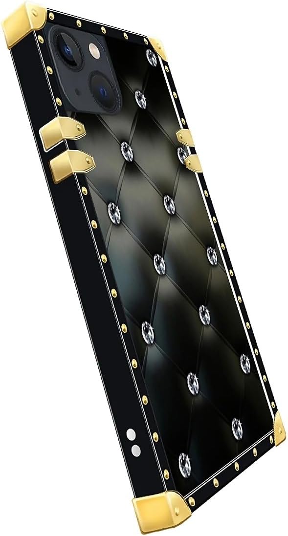 Compatible with iPhone 15 Case, Shiny Black Sofa Crystal Luxury Golden Decoration for Girl Women Soft TPU Shockproof Protective Hard PC Back for iPhone 15
