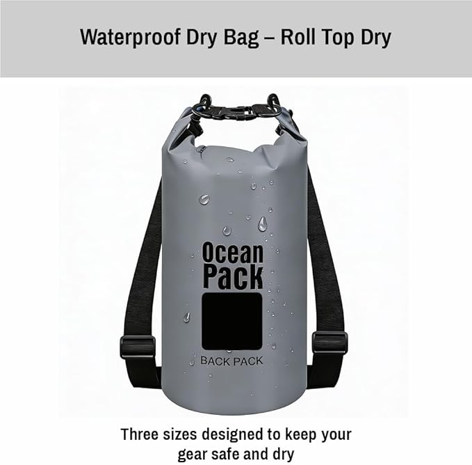 Waterproof Dry Bag Backpack Set of 3 (2L 5L 10L) – PVC Roll Top Waterproof Bags for Kayaking, Camping & Travel – Floating Compression Dry Pack for Outdoor Gear (Pink, light blue, gray)