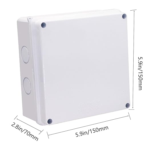 Junction Box,2 PCS Reserved Holes Electrical Boxes Waterproof IP65 ABS Plastic Electrical Power Cord Enclosure Project Box White 5.9 x 5.9 x 2.8 inch(150x150x70mm)