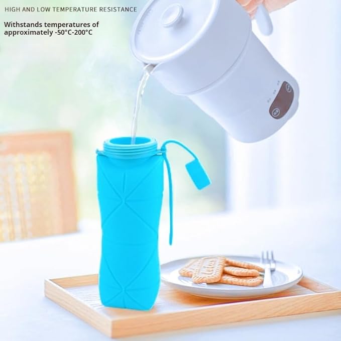 Silicone Folding Travel Cup, 600ml/20oz, Portable Collapsible Drinking Mug with Lid, Reusable Outdoor Sports Water Bottle, High-Temperature Resistant, Blue