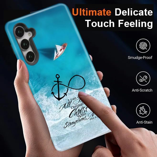 Compatible for Samsung Galaxy S24 Plus 5G Case, Dual Layer Heavy Duty 2 in 1 Shockproof Protective Phone Case,Anchor Christian