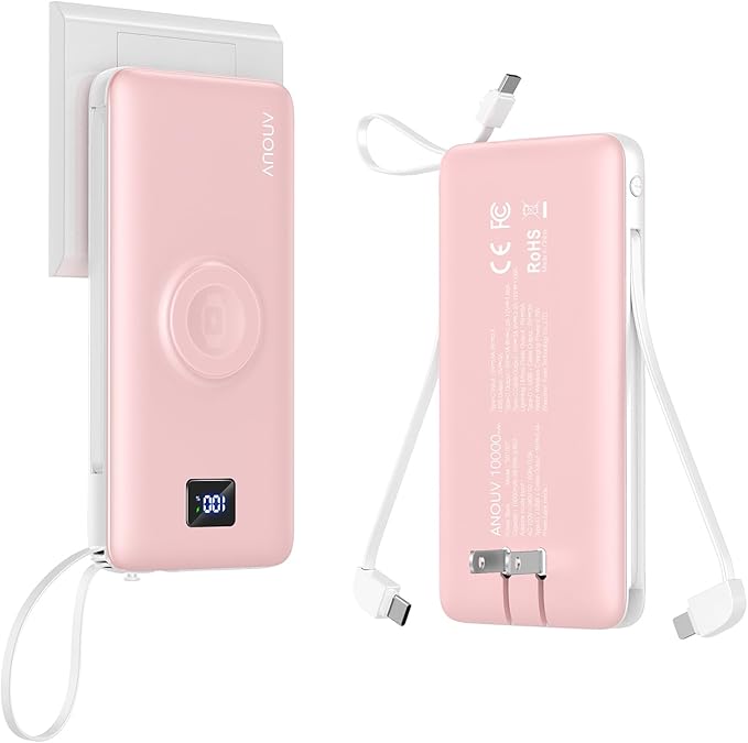 Portable Charger Built-in Cables, AC Wall Plug and Magnetic Wireless iWatch Charger, 10000mAh 22.5W PD Fast Charging Power Bank, Compact Battery Pack Travel Essentials for iPhone/Samsung/Apple Watch