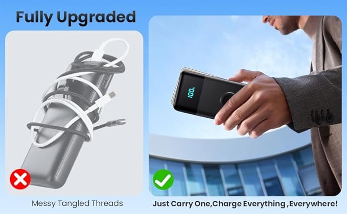 AONIMI Portable Charger 40800mAh Power Bank with 2 Built in Cables and Apple-Watch Charger, 25W PD Fast Charging USB C Battery Pack, 5 Output 2 Input Phone Charger for iPhone 17/16/15,Android