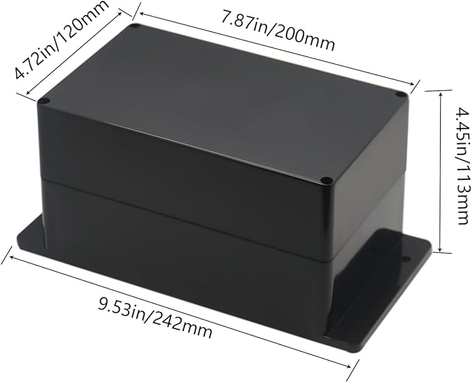 Project Box ABS Black Electrical Boxes IP65 Outdoor Waterproof Box Electronic Junction Box Fixed Ear Power Enclosure with Cable Glands for DIY Project 7.87 x 4.72 x 4.45 inch (200x120x113mm)