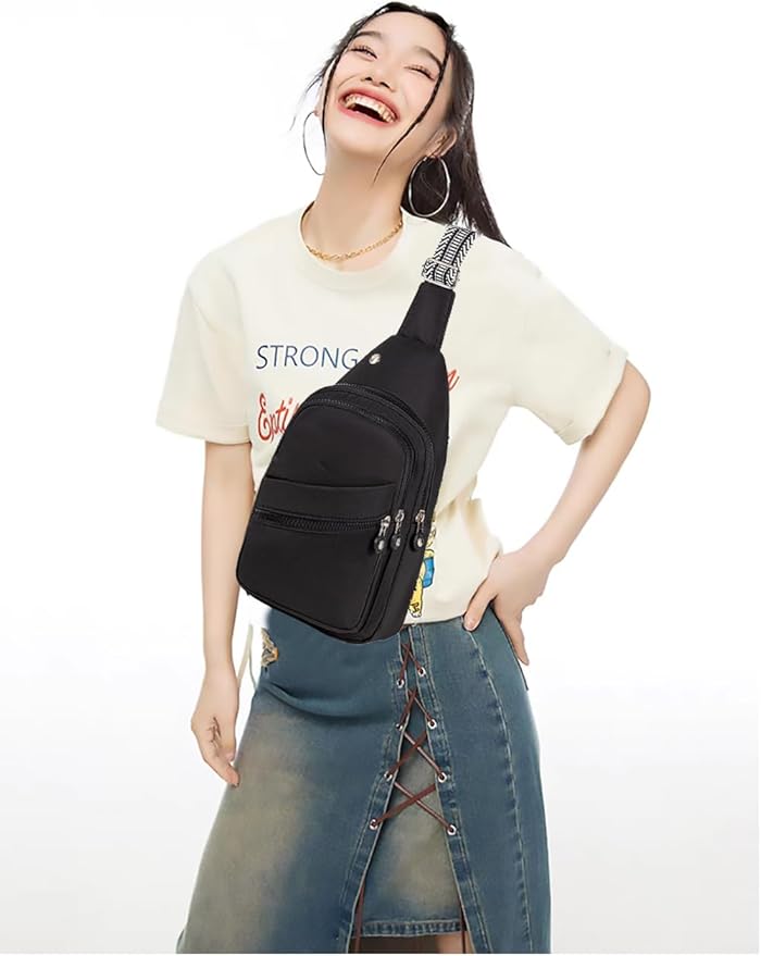 AOSTIHOT Crossbody Small Sling Backpack Sling Bag for Women, Chest Bag Daypack Crossbody for Travel Sport Running Hiking Z-Black