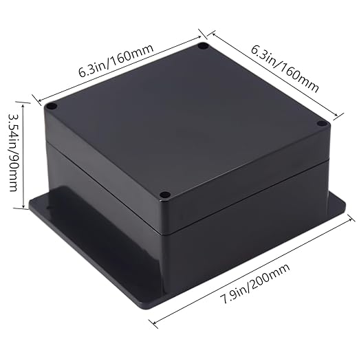 Junction Box IP65 Waterproof ABS Plastic Electrical Project Case Power Junction Boxes, Project Box with Fixed Ear Black 6.30x6.30x3.54 inch (160 x 160 x90 mm)