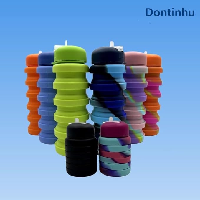 Collapsible Water Bottles 2 Pack 16oz(about 500ml), Travel Portable Sport Water Bottle, Silicone Foldable Water Bottles for Gym Camping Outdoor Hiking. (Orange Camouflage+Rose Red)