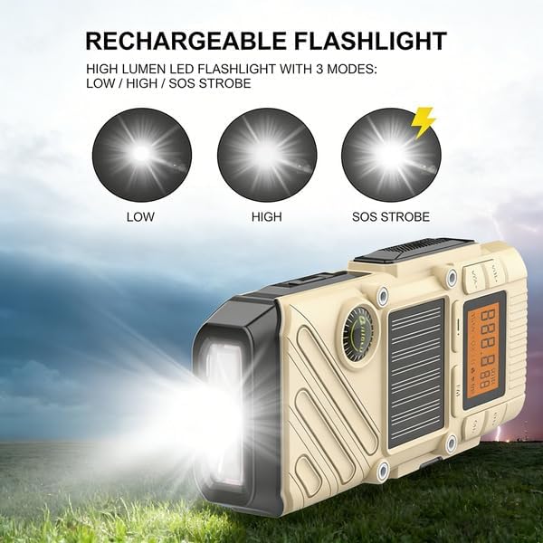 Walkie Talkies for Adults Rechargeable, FM/NOAA Emergency Radios with Weather Alerts, LED Flashlight & SOS Alarm, Solar Powered Hand Crank Long Range 2 Way Radios Walkie Talkie with USB Charged