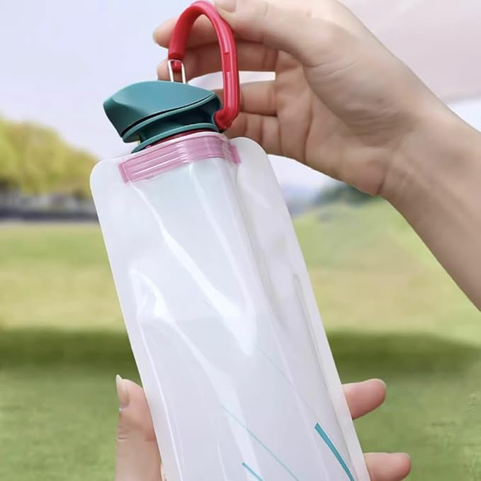 OULIGET Collapsible Water Bottles,Compact Bottle Folds Flat with Carabiner, Flat Water Bottles for Outdoor Sports Camping Traveling Biking,2 Pieces