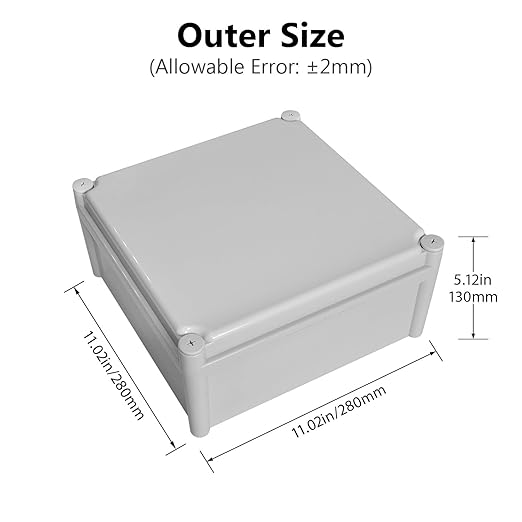 LeMotech Waterproof Dustproof IP67 Junction Box DIY Case Enclosure Gray 11 x 11 x 5.1 inch (280 x 280 x 130 mm)