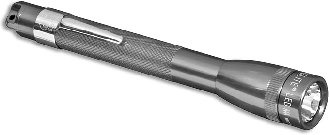 MagLite Mini LED Flashlight – Compact, Water-Resistant, Twist On/Off, 2-Cell AAA Battery-Powered – Gray