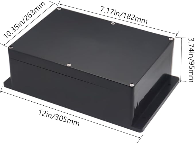 Project Box ABS Black Electrical Boxes IP65 Outdoor Waterproof Box Electronic Junction Box Power Fixed Ear Enclosure with Cable Glands for DIY Project 10.35 x 7.17 x 3.74 inch (263x182x95mm)