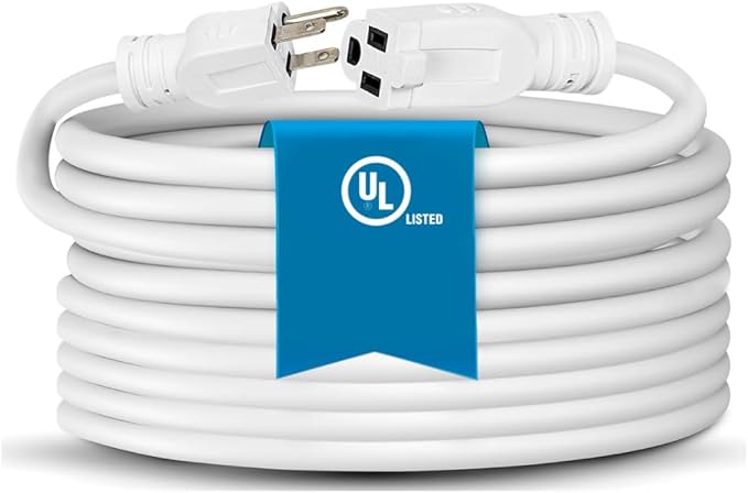 Heavy Duty Extension Cord/Wire Power Cable, Indoor, 16/3, Single Outlet, 6 Feet, UL Listed, White