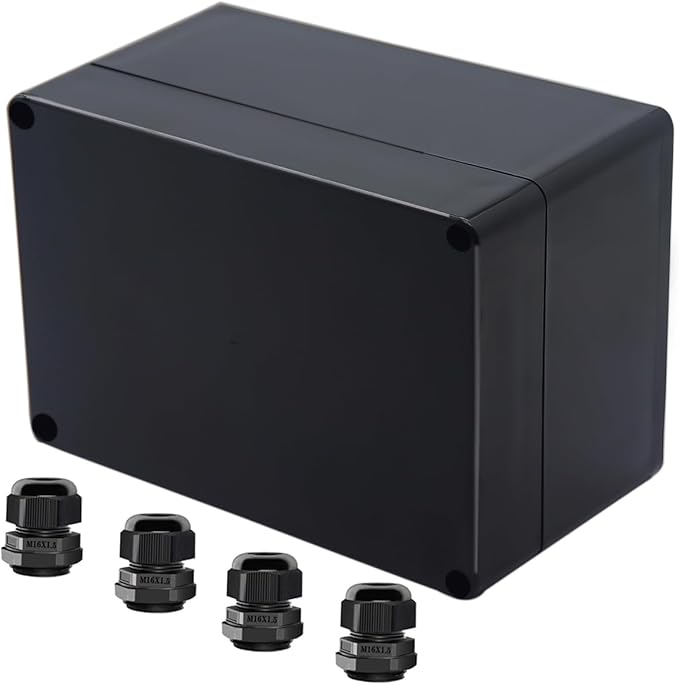 Project Box ABS Black Electrical Boxes IP65 Outdoor Waterproof Box Electronic Junction Box Power Enclosure with Cable Glands for DIY Project 6.3 x 4.33 x 3.54 inch (160x110x90mm)