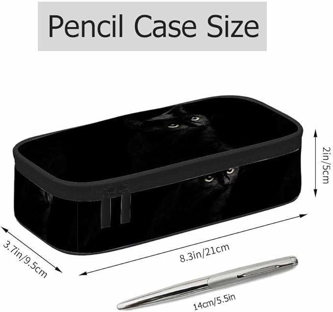Black Cat Pencil Bag Cute Pet Animal Golden Round Eyes Big Capacity Pencil Case Pencil Pouch Pen Bag School Students Boy Girl