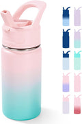 Fijinhom 12oz Kids Water Bottle for School, Toddler Bottles with Straws, Stainless Steel Vacuum Insulated Water Bottle for Boys&Girls, Leak-Proof, BPA-Free, Bubble Gum