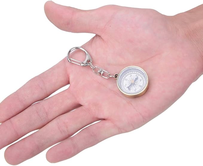Mini Compass Keyring, 2Pcs Vintage Portable Zinc Alloy Compact Pocket Compass Keychain for Outdoor Navigation Tools, Handheld Compass