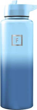 IRON °FLASK Camping & Hiking Hydration Flask with Straw, Wide Mouth Insulated Stainless Steel Sports Water Bottle - Blue Waves 40 oz - Straw (1 Lid)