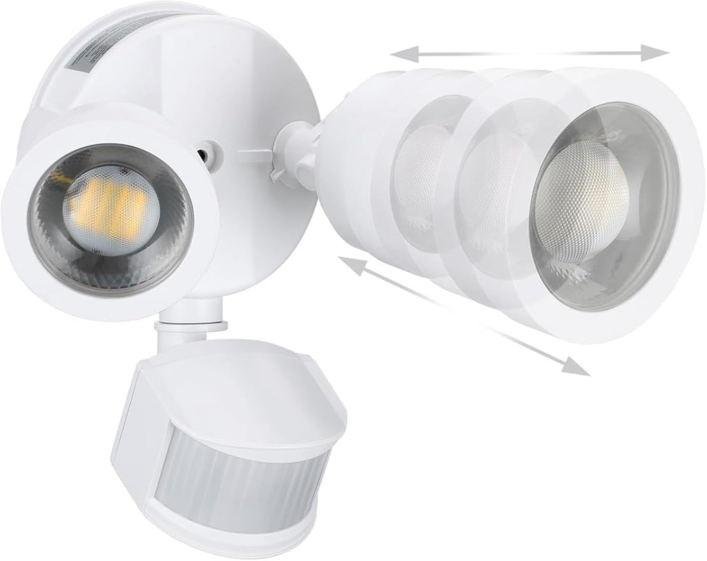 LEONLITE 25W LED Security Light Outdoor Motion Sensor, Motion Flood Lights for Outside, 30°-80° Beam Angle Adjustable, Dual-Head Security Light, Wet Location, ETL Listed, 5000K Daylight, White