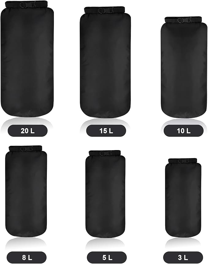 Shappy 6 Pcs Waterproof Dry Bag Set Ultralight Stuff Sack 20/15/10/8/5/3L Backpacking Bag with Long Adjustable Strap Outdoor Keep Gear Dry Sack for Camping Kayaking Boating Hiking Travel