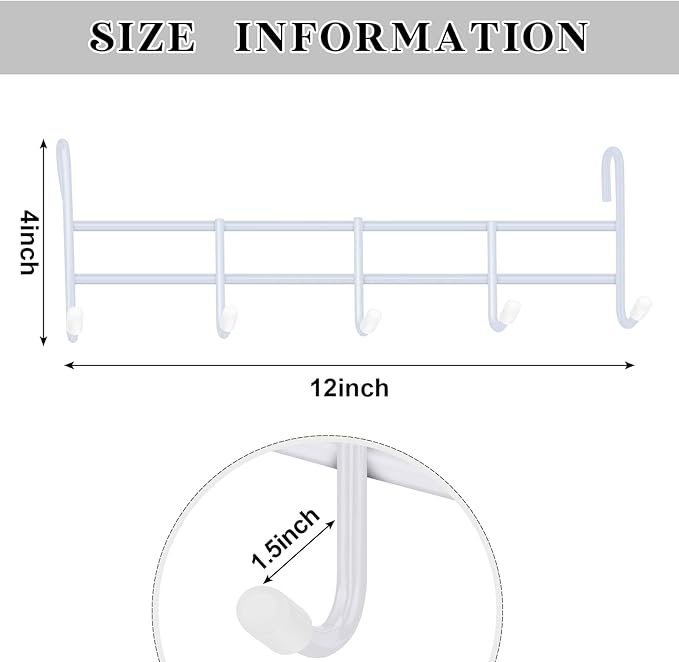 CroBlissful 2 Pcs 5 Hook Attachment for Wire Shelving 1.5 x 12 x 4 Inch Hanging Hooks Rack Wire Chrome Plated Steel Shelf Accessories Metal Hook Bars for Storage Display Organizer (White)