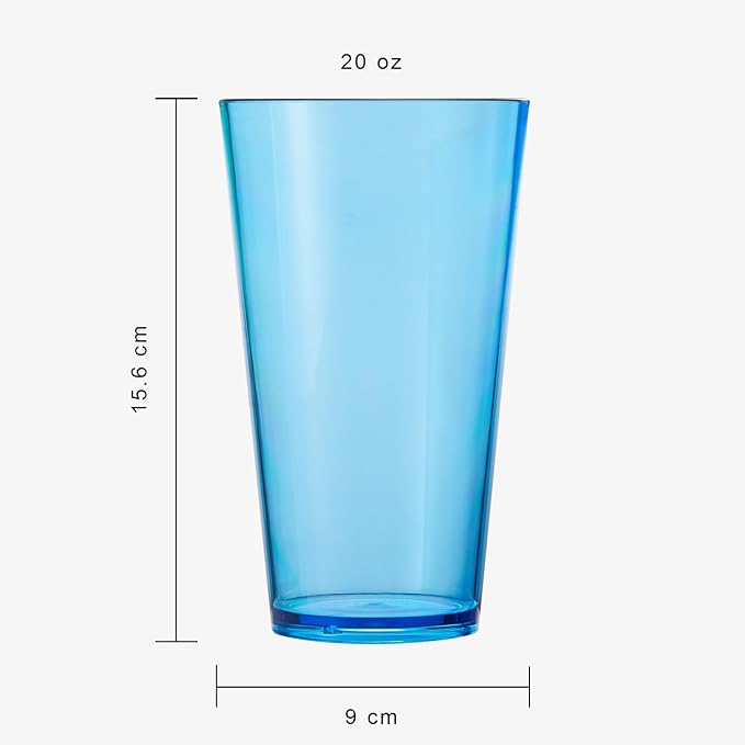 Khen Classic Plastic Reusable Drinking Glasses (Set of 6) Restaurant Cups Style 20 oz Acrylic Unbreakable Water Tumbler, Juice, Wine Cups | BPA-Free | Top-Rack Dishwasher Safe, Tritan Shatterproof