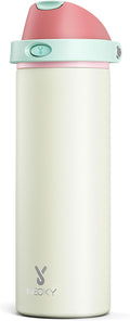 24 oz Insulated Water Bottle with Straw: Meoky Stainless Steel Metal Water Bottle with 2-in-1 Lid - Leak Proof, Cold for 24 Hours, Fits in Car Cup Holder, BPA-Free for Travel Sports Gym, Cream