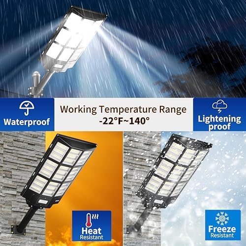 Ofuray Solar Street Lights Outdoor,Solar Security Flood Lights Parking Lot Lights Commercial Dusk to Dawn, 6500k Waterproof Led with Remote Control Motion for Street,Court,Barn (Of-7200W 600000Lm)