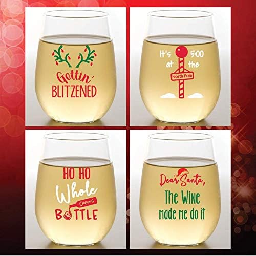 Set of 4 Shatterproof Designer 16 oz Plastic Wine Glasses MADE in the USA (BLITZENED)