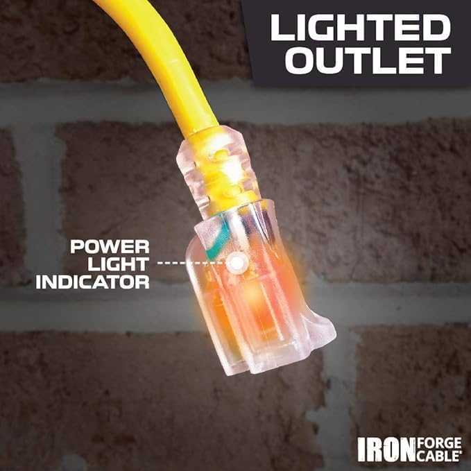 Iron Forge Cable Outdoor Extension Cord 200 Ft - 10 Gauge Heavy Duty Extension Cord, 15 AMP, 10/3 Yellow Power Cable SJTW Weatherproof with 3 Prong