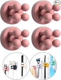 Silicone Toothbrush Holders Razor Hooks Adhesive Wall Mounted for Hanging Towel Key Plug Cable, Utility Decor Stick to Dorm Room Essentials (4 Pcs Pink)