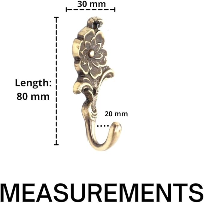 FAPBADRI Multipurpose Hooks, Used to Hang Clothes, Bags, Coats, Curtain Hold Backs, Keys, Colour - Antique Gold, Material - Brass, Flower Design, Screws and Wallplugs Included, Pack of 2 Pieces