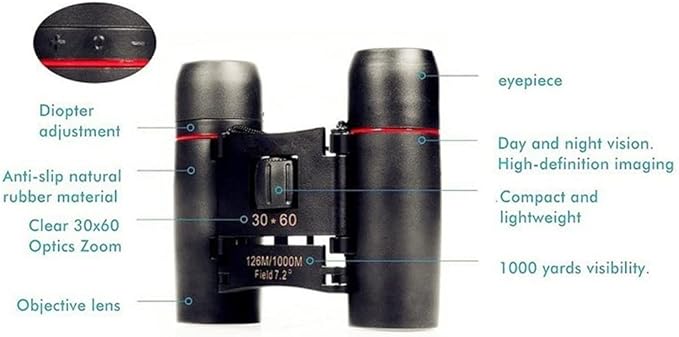 30x60 Portable Mini Binoculars, Wide View Angle Folding Binoculars Telescope with Low Light Night Vision for Outdoor Bird Watching Camping Hiking Traveling