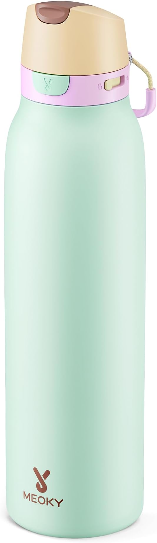 Meoky 24 oz Slim Insulated Water Bottle: Leak Proof Locking Lid, 2-in-1 Straw and Spout, 24 Hours Cold, Top Handle, BPA Free, Stainless Steel Water Bottle for Adults Teens Sports Travel, Lime
