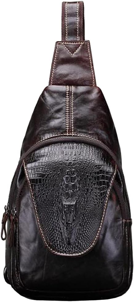 Leather Sling Bag Crossbody Backpack for Men Women Travel Outdoor Hiking Camping Shoulder Chest Pack Work Office Casual Pouch Daypack