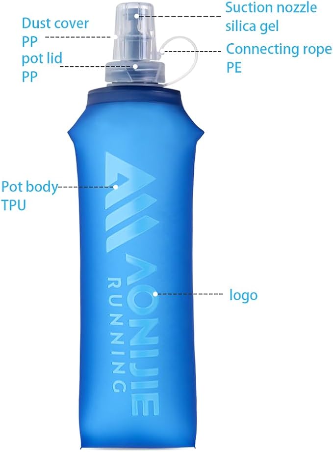 AONIJIE TPU Soft Flask Water Bottle Collapsible Running Flask for Hydration Pack, BPA Free, Wide Opening, for Outdoor Sports Hydration