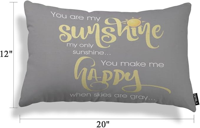 EKOBLA Motivational Phrase Pillow Cover You are My Sunshine Yellow On Gray with Words Cotton Linen Throw Lumber Pillow Case Cushion Cover Home Office Decorative 12x20 Inches
