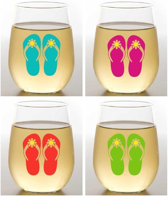 Set of 4 Shatterproof Designer 16 oz Plastic Wine Glasses MADE in the USA (FLIPPIN' GOOD TIMES)