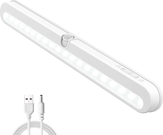 BLS Under Cabinet Lighting, 2200mah Rechargeable Closet Lights Motion Sensored, Battery Powered/DC Cable Plug in LED Light, 14 inch, 6000K Cool White, Dimmable, Under Counter Lights for Kitchen