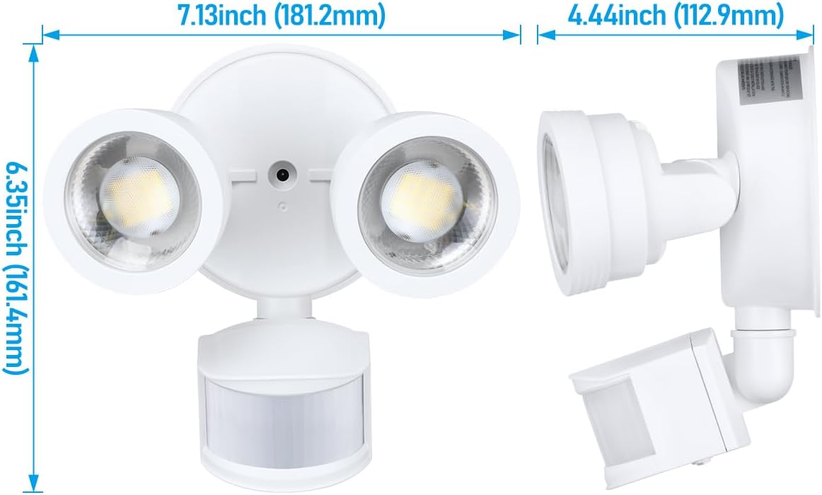 LEONLITE 25W LED Security Light Outdoor Motion Sensor, Motion Flood Lights for Outside, 30°-80° Beam Angle Adjustable, Dual-Head Security Light, Wet Location, ETL Listed, 5000K Daylight, White